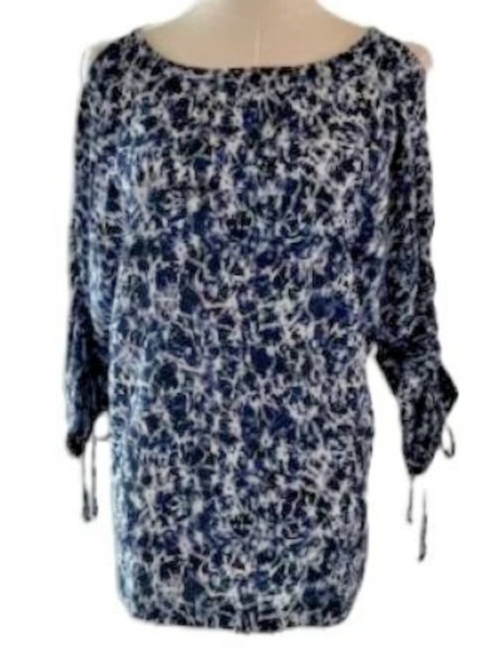 MICHAEL KORS Navyi & White-Cold-Shoulder-Blouse w/Ties on Sleeves NWT $99